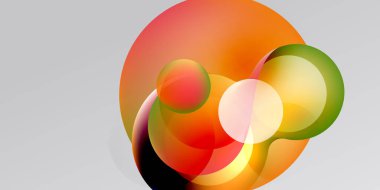 Üst üste binen renkli daireler içeren soyut bir kompozisyon. Sıcak tonlar baskın gelir, dinamik görsel efekt yaratır. Basit arkaplan şekilleri geliştirir.