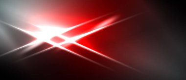 Soyut kırmızı ışık çizgileri parlak merkezden yayılıyor. Karanlık arka plan dramatik görsel efektler yaratır. Yoğun enerji, modern tasarım.