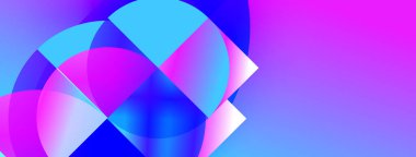 Soyut canlı şekiller örtüşüyor, dinamik pembe ve mavi renkler yaratıyor. Modern tasarım enerji, yenilik, akıcılık öneriyor.