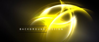 Parlak sarı enerji akışı soyut dairesel tasarım yaratır. Koyu arkaplan aydınlık kıvrımları, modern estetiği vurgular.