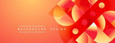 Soyut geometrik şekiller örtüşüyor, canlı turuncu ve kırmızı renkler yaratıyor. Modern tasarım elementleri dinamik görsel deneyim önerir.