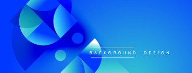 Soyut mavi tasarım, üst üste binen daireler, gradyanlar. Sancaklar ve sunumlar için modern arka plan uygun. Temiz, canlı estetik..