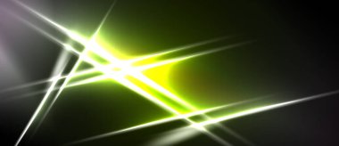 Soyut tasarım parlak çizgiler, parlayan merkez, koyu arkaplan içerir. Canlı renkler dinamik görsel etki yaratır.