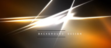 Soyut tasarım parlak çizgiler, gradyanlar içerir. Koyu arkaplan, altın ve beyaz çizgilerle çelişiyor. Modern estetik, basit metin örtüsü.