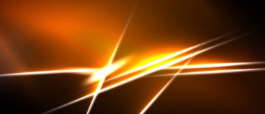 Soyut turuncu enerji hatları kesişiyor. Parlak ışık merkezi noktadan yayılır, koyu arkaplan ise kontrast sağlar. Dinamik görsel efekt.