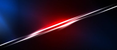 Soyut arkaplan köşegen ışık çizgisi içerir. Mavi, kırmızı renkler koyu uzaya hakim. Minimalist tasarım hız ve enerjiyi çağrıştırıyor.