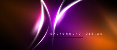 Soyut neon hatları canlı bir gradyan arkaplan oluşturur. Koyu tonlar parlak turuncuya, mor renklere dönüşür. Modern tasarım ögesi.