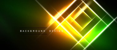 Canlı neon çizgileri soyut geometrik şekiller yaratır. Yeşilden sarıya geçişler baskın tasarıma dönüşür. Koyu arkaplan aydınlığı artırır.