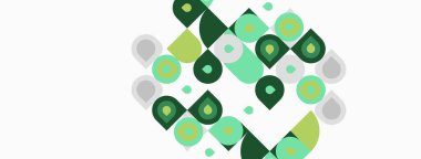 Soyut geometrik şekiller, değişik tonlarda yeşil, gri, açık sarı. Desen dinamik görsel doku yaratır. Minimalist tasarım.