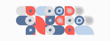 Soyut geometrik şekiller, daireler, kareler, dikdörtgenler. Yumuşak renkler, sessiz tonlar, modern tasarım, neşeli kompozisyon.