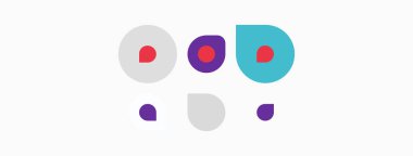 Soyut renkli daireler, desen gibi yüz şekilleri oluşturan noktalar. Basit tasarım, modern estetik, oyuncu kompozisyon.