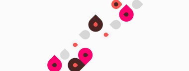 Soyut şekiller, pembe, gri, beyaz arkaplana dağılmış kestane rengi noktalar. Minimalist tasarım, basit geometri, modern estetik.