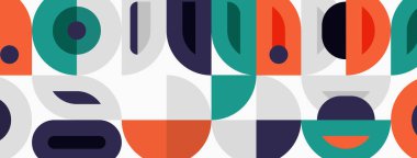 Soyut geometrik desen. Şekiller örtüşüyor, renkli görsel doku oluşturuyor. Deniz mavisi, turuncu ve lacivert renkli modern tasarım..