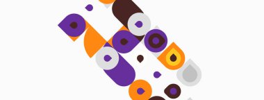 Soyut geometrik şekiller, mor, turuncu, beyaz arkaplan. Modern tasarım elementleri oyuncu kompozisyon oluşturur. Basit formlar çakışır.