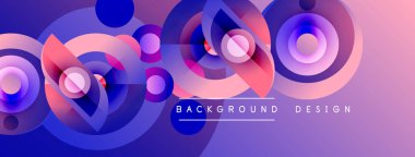 Soyut renkli çemberler dinamik gradyan arkaplan oluşturur. Modern tasarım elementleri yenilik ve teknoloji öneriyor.