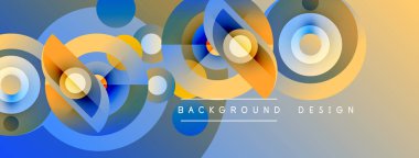 Soyut geometrik şekiller örtüşüyor, canlı renk eğimleri yaratıyor. Tasarım daireler, ovalar, pürüzsüz geçişler içeriyor. Modern arkaplan ögesi.
