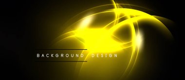 Parlak sarı enerji akışları, dinamik eğriler, karanlık zemin. Modern tasarım unsuru, soyut illüstrasyon, ışıldayan etki. Basit metin örtüsü mevcut.