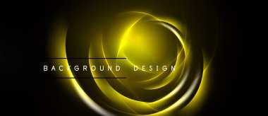 Siyah arkaplan üzerinde soyut altın girdaplar. Zarif tasarım, hareket, enerji ve lüks öneriyor. Metin arkaplan tasarımı okur.