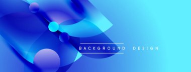 Soyut mavi tasarım akış şekilleri, gradyanlar, küreler. Dijital projeler ve sunumlar için modern arkaplan uygun.