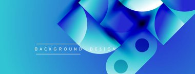 Soyut mavi arkaplan özellikleri üst üste binen şekiller, gradyanlar, metin okuma arkaplan tasarımı. Modern, canlı görsel kompozisyon.