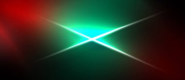 Parlak yıldız patlaması etkisi. Kırmızı, yeşil renkler karanlığa karışıyor. Yoğun ışık dışa doğru yayılır ve dinamik görsel etki yaratır..