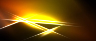 Koyu arkaplanda parlak sarı ışık çizgileri var. Soyut enerji merkezi noktadan yayılarak dinamik görsel etki yaratır..