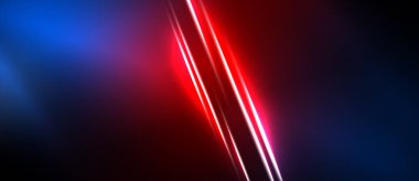 Soyut arkaplan mavi, siyah gradyanlara karşı canlı kırmızı çizgiler içerir. Dinamik ışıklandırma fütüristik bir his yaratır. Minimalist tasarım.