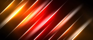 Soyut tasarım canlı köşegen çizgiler içerir. Renkler altından koyu kırmızıya geçerek dinamik görsel efekt yaratır. Koyu arkaplan aydınlığı vurgular.