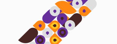 Soyut geometrik şekiller, turuncu, mor, kahverengi. Beyaz arka planda çapraz düzenleme. Modern tasarım, basit biçimler, eğlenceli şablon.