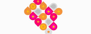 Renkli yuvarlak kareler çapraz desen oluşturur. Pembe, turuncu, gri renkler beyaz arkaplana hakim. Basit geometrik tasarım.