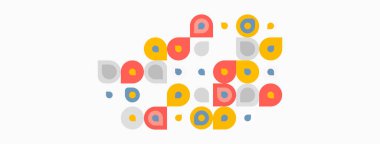 Soyut renkli çemberler, bej arka plana dağılmış noktalar. Basit geometrik şekiller eğlenceli görsel desen oluşturur.