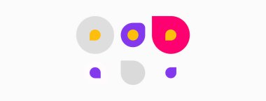 Soyut renkli çemberler, oyuncu kompozisyon oluşturan noktalar. Minimalist tasarım, parlak renkler, basit şekiller.