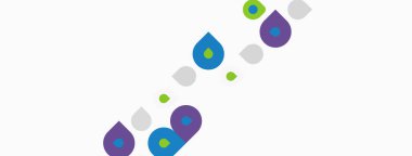 Beyaz arkaplana dağılmış soyut renkli şekiller. Noktalar, kıvrımlar, kabarcıklar dinamik görsel desen oluşturur. Basit tasarım.