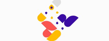 Soyut renkli şekiller örtüşür, dinamik bileşim yaratır. Parlak renkler enerji, hareket, modern tasarım estetik.