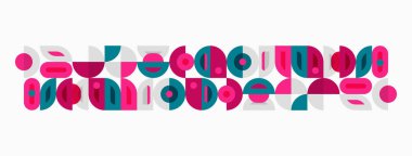 Soyut geometrik şekiller, pembe, yeşil, mor. Minimalist tasarım, tekrarlayan desen, düz çizim, modern estetik. Basit kompozisyon.