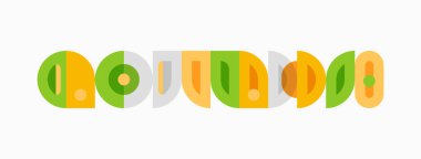 Retro tasarım geometrik şekilleri tekrar eden özellikler içerir. Renkler yeşil, sarı, bej, kahverengi. Basit, eğlenceli estetik..