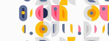 Soyut geometrik desen. Şekiller örtüşüyor, renkli ve eğlenceli bir tasarım yaratıyor. Minimalist tarz, modern estetik.