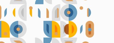 Soyut geometrik şekiller, sessiz renkler, üst üste binen daireler, çizgiler modern desenler yaratır. Minimalist tasarım, basit kompozisyon.