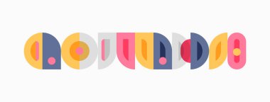 Soyut şekiller renkli desenler oluşturur. Geometrik tasarım yuvarlak elementler, pastel tonlar, basit kompozisyon içerir. Minimalist estetik.