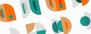 Soyut geometrik şekiller çakışıyor, renkli desenler yaratıyor. Yumuşak renkler modern estetik sunarak tasarıma hükmediyor.