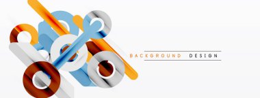 Soyut geometrik şekiller üst üste binerek modern tasarım yaratıyor. Parlak renkler beyaz boşlukla tezat oluşturur. Minimalist vektör illüstrasyonu.