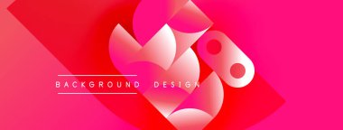 Soyut pembe tasarım özellikleri üst üste binen şekiller, gradyanlar, metin arkaplan tasarımı. Modern, canlı, dinamik kompozisyon.