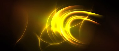 Parlak sarı girdaplar koyu arka planda baskın. Soyut enerji akışı dinamik görsel etki yaratır. Sıcak tonlar dışa doğru yayılır.