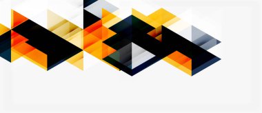 Soyut geometrik desen. Turuncu, siyah, gri üçgenler dinamik yön akışı yaratır. Minimalist tasarım, modern estetik.