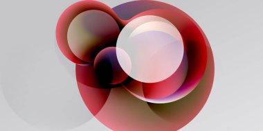 Soyut tasarım, üst üste binen daireler, gradyanlar, kırmızı renkler, yumuşak gölgeler. Minimalist kompozisyon görsel ilgi yaratıyor.