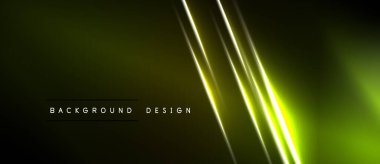 Karanlık arka planda parlak neon çizgiler var. Gradyan etkisi derinlik yaratır, modern estetik. Minimum metin mevcut, basit tasarım.