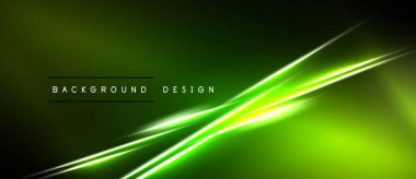 Koyu yeşil arka planda parlak neon çizgiler var. Çapraz çizgiler dinamik görsel efekt yaratır. Sunumlar için modern tasarım ögesi.