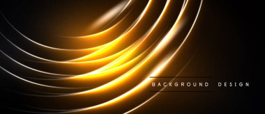 Soyut altın çizgiler koyu arkaplan boyunca akar. Dinamik eğriler modern görsel efektler yaratır. Sunumlar ve pankartlar için zarif tasarım.
