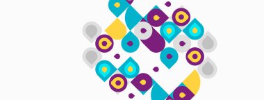 Soyut geometrik desen. Renkli kareler, daireler örtüşüyor, dinamik görsel doku yaratıyor. Modern tasarım ögesi.