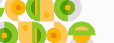 Soyut grafik tasarım tekrarlayan şekiller, canlı sarı, yeşil renkler içerir. Modern estetik, temiz çizgiler oyuncu desenler oluşturur.